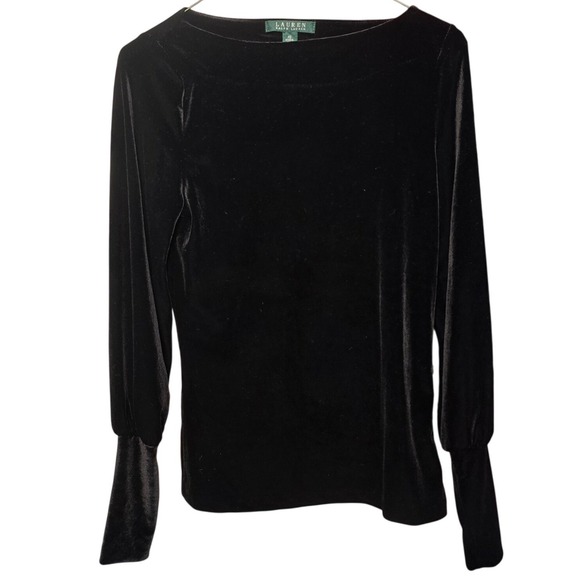 Lauren Ralph Lauren Tops - Lauren Ralph Lauren Womens XS Black Velvet Boat Neck Long Sleeve Top